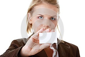 Lady with blank business card