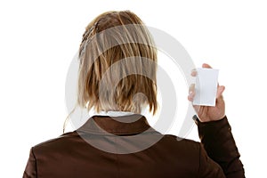 Lady with blank business card