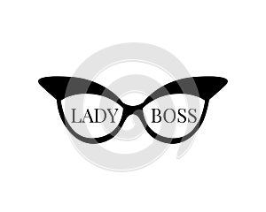 Lady boss, vector. Cat eye sunglasses isolated on white background. Minimalist poster design. Wall art, artwork