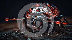 Lady Bug Black and Red Dot Matrix Macro Photograph AI Generative