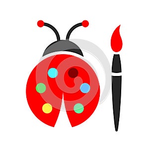 Lady bug and color palette vector icon