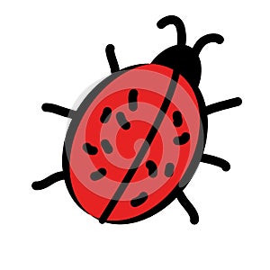 Lady-bug, icon, children`s drawing style.