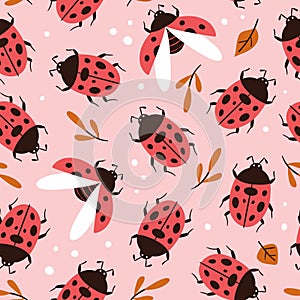 Lady Bugs Seamless Pattern