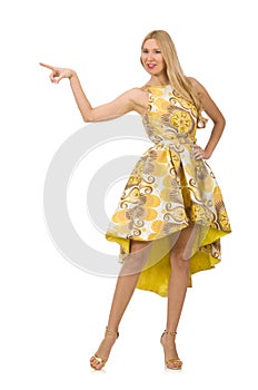 The lady in charming yellow dress isolated on