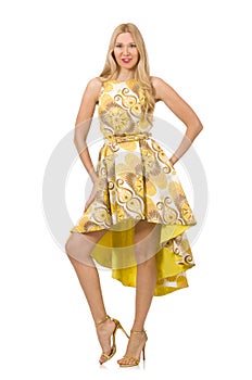 The lady in charming yellow dress isolated on