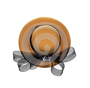 lady Church Hat with ribbon, Feathers and diamond, orange small