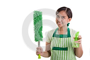 Lady with cleaning products