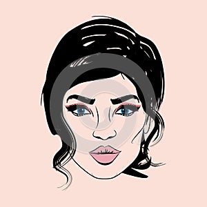 Woman face sketch vector illustration photo