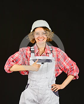 Lady at construction site. Warehouse woman worker. Quality inspector. Construction job occupation. Construction worker