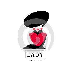 Lady design logo template, fashion, beauty salon, studio or boutique emblem, fashion poster, placard, banner vector