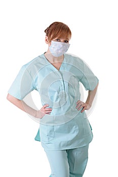 Lady doctor with respirator posing