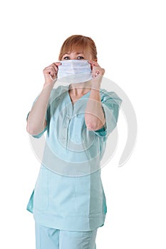 Lady doctor with respirator posing