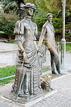 Lady with a dog. Monument to Anton Chekhov in Yalta.