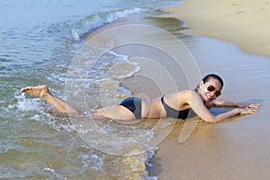 Lady enjoy pretty swimsuit