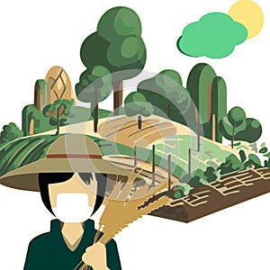 Lady farmer wheat agroforestry vector design photo