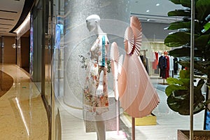 Lady fashion shop  window clothing retail store  