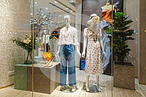 Lady fashion shop window mannequin front