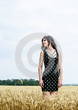 Lady at field , fashion and lifestyle