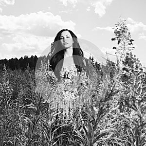 Lady in a flower meadow