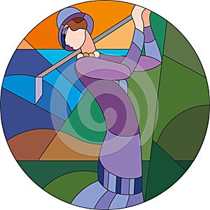 Lady in golf pattern. Art deco vector colored geometric pattern.