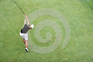 Lady golf swing in evian