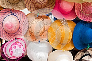 Lady hats at Otavalo market photo