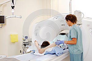 Lady having CAT scan