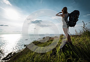 Lady hiker with backpack