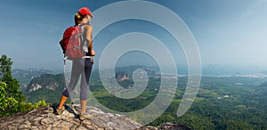 Lady hiker on the mountain