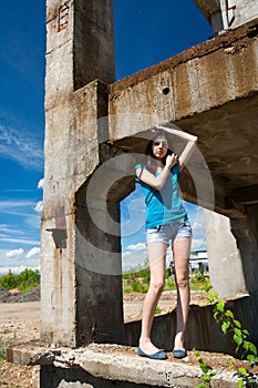 lady in an industrial background