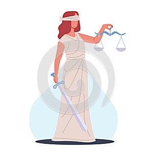 Lady Justice. Blindfolded Themis with scales and sword. Greek goddess. Equality of legal punishment. Court judgement
