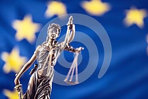 Lady Justice and European Union flag. Symbol of law and justice