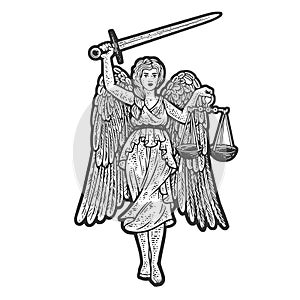 Lady Justice sketch vector illustration photo