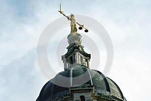 Lady Justice statue, Old Bailey, Central Criminal Court in London, England, Europe