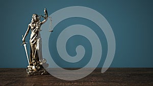 Lady Justice Statue Wooden Table