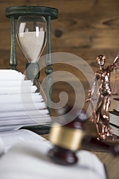 Lady of justice, Wooden & gold gavel and books