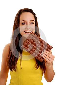 Lady with large chocolate bar