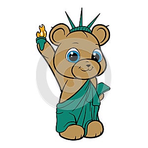 Lady Liberty Teddy Bear Cartoon Mascot Vector image graphic