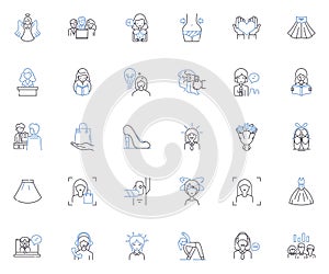Lady line icons collection. Graceful, Empowered, Poised, Sophisticated, Regal, Independent, Courageous vector and linear