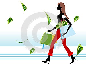 Lady with money and shopping bags