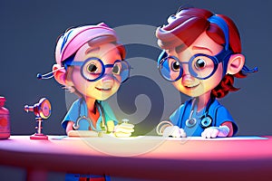 Lady Nurse Doctor listens to her patients, heart with stethoscope the little child