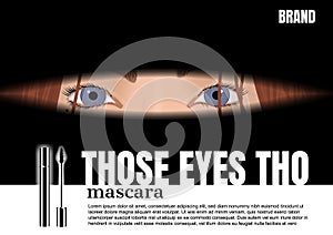 Lady peeping eyes with silver mascara, vector cosmetic ad