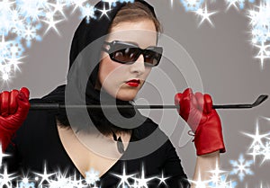 Lady in red gloves with crop