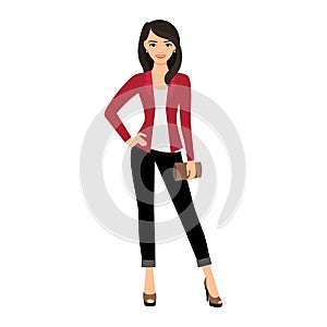 Lady in red jacket with wallet