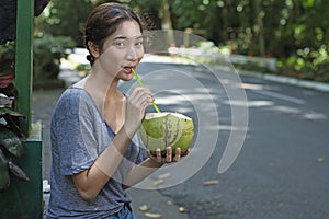 Lady With Refreshing Coconut Juice