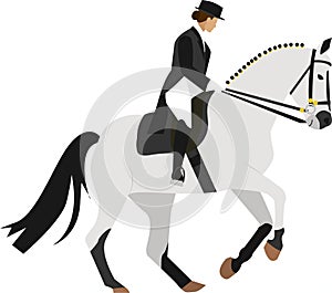 Lady riding horse vector icon isolated on white