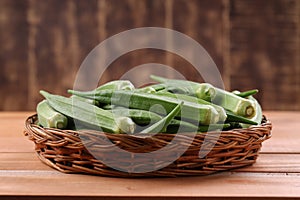 Lady\'s finger or Okra in basket