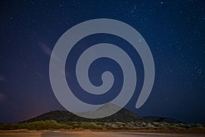 Lady's hill in the night with starry sky, Ascension island.