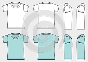Lady`s short-sleeve Tshirts illustration with side view / white,black photo