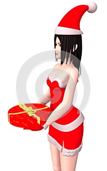 Lady in santy uniform and red gift